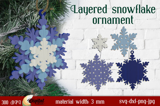 3D Christmas Snowflake Laser Cut. Layered Snowflake Ornaments Laser Cut SVG Evgenyia Guschina 