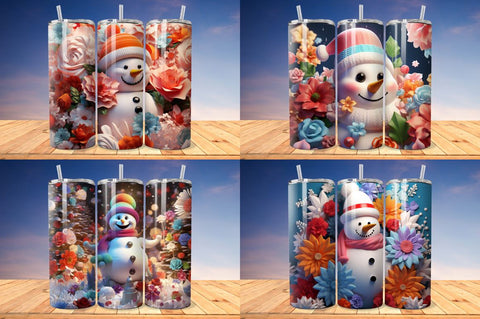 3D Christmas Snowman Tumbler Bundle Sublimation Regulrcrative 