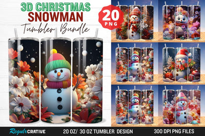 3D Christmas Snowman Tumbler Bundle Sublimation Regulrcrative 