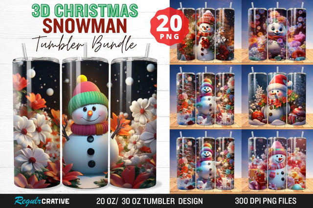 3D Christmas Snowman Tumbler Bundle Sublimation Regulrcrative 