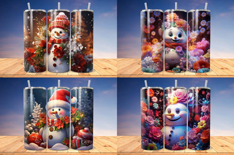 3D Christmas Snowman Tumbler Bundle Sublimation Regulrcrative 
