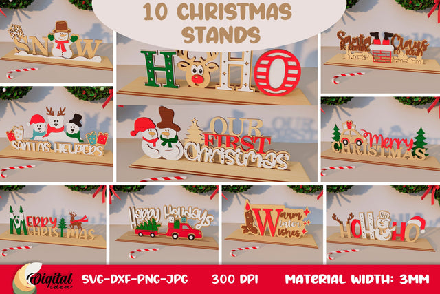3D Christmas Stand Bundle Laser Cut. Christmas Wooden Stand SVG SVG Evgenyia Guschina 