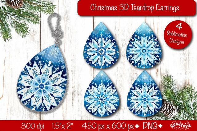 3d Christmas teardrop earrings Bundle sublimation Christmas 3D snowflake background png Sublimation Createya Design 