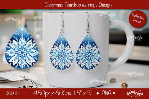 3D Christmas teardrop earrings sublimation 3D Snowflake sublimation png Sublimation Createya Design 