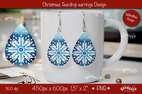 3D Christmas teardrop earrings sublimation 3D Snowflake sublimation png Sublimation Createya Design 