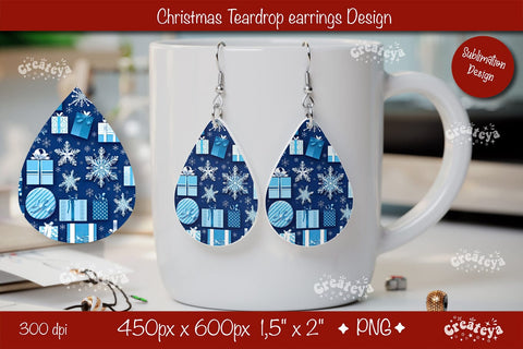 3D Christmas teardrop earrings sublimation 3D Snowflake sublimation png Sublimation Createya Design 