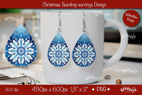 3D Christmas teardrop earrings sublimation 3D Snowflake sublimation png Sublimation Createya Design 