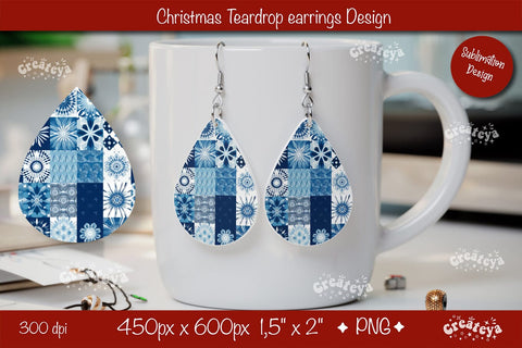 3D Christmas teardrop earrings sublimation 3D Snowflake sublimation png Sublimation Createya Design 