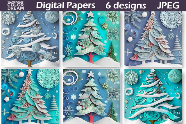 3D Christmas Tree Digital Paper | Christmas Tree Background Sublimation WatercolorColorDream 