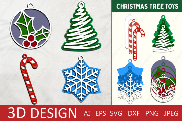 3d christmas tree toys svg bundle, Layered christmas ornament paper cut 3D Paper AnastasiyaArtDesign 