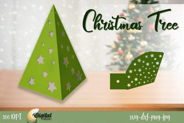 3D Christmas Trees Lantern SVG. Christmas Lantern Paper Cut 3D Paper Evgenyia Guschina 
