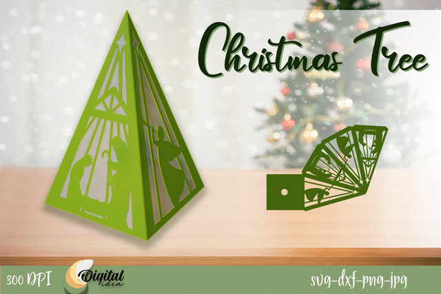 3D Christmas Trees Lantern SVG. Christmas Lantern Paper Cut 3D Paper Evgenyia Guschina 