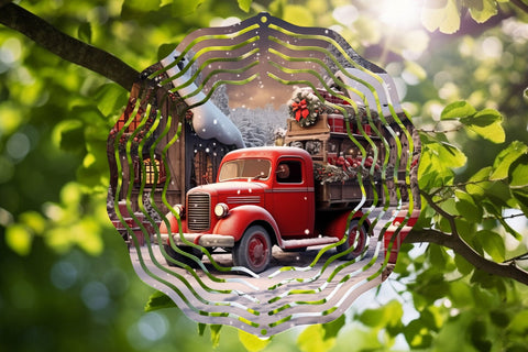 3D Christmas Truck Wind Spinner Sublimation Round PNG Design Sublimation OrangeBrushStudio 