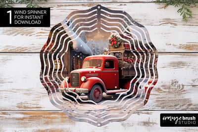 3D Christmas Truck Wind Spinner Sublimation Round PNG Design Sublimation OrangeBrushStudio 