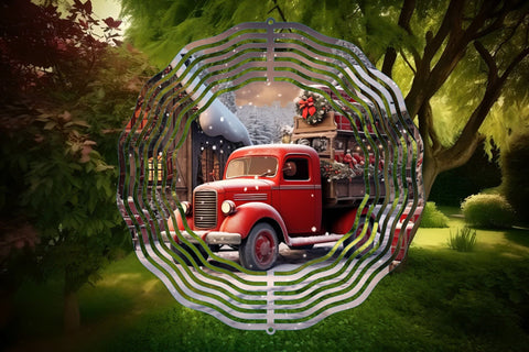 3D Christmas Truck Wind Spinner Sublimation Round PNG Design Sublimation OrangeBrushStudio 