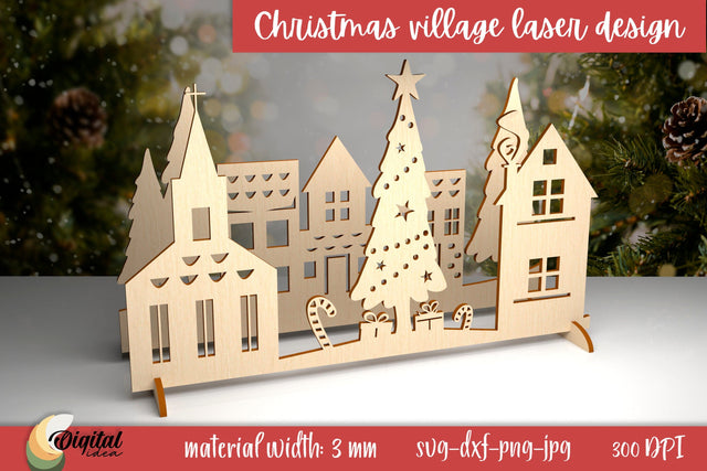 3D Christmas Village Laser Cut. Christmas Village Silhouette Laser Cut SVG Evgenyia Guschina 