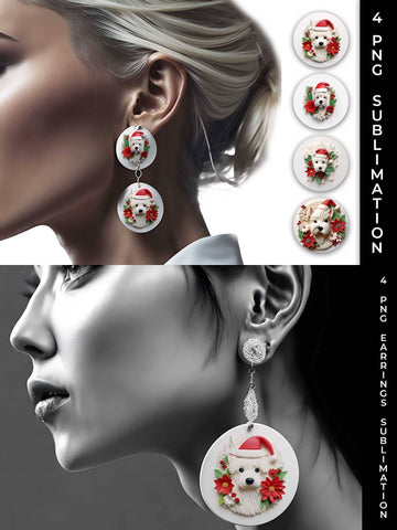 3D Christmas Westie Dog Earrings Sublimation PNG Bundle Free For Commercial Use Sublimation Sintegra 