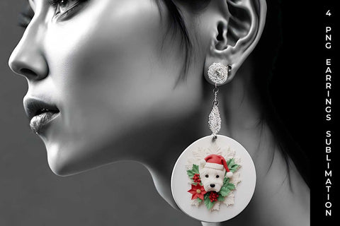 3D Christmas Westie Dog Earrings Sublimation PNG Bundle Free For Commercial Use Sublimation Sintegra 