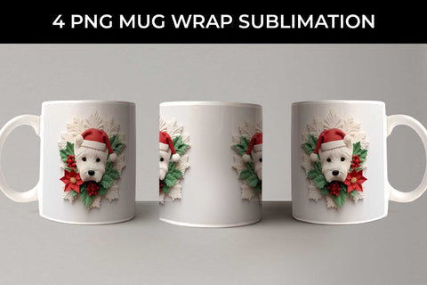 3D Christmas Westie Dog Mug Wrap Sublimation PNG Bundle Free For Commercial Use Sublimation Sintegra 