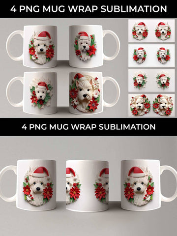 3D Christmas Westie Dog Mug Wrap Sublimation PNG Bundle Free For Commercial Use Sublimation Sintegra 