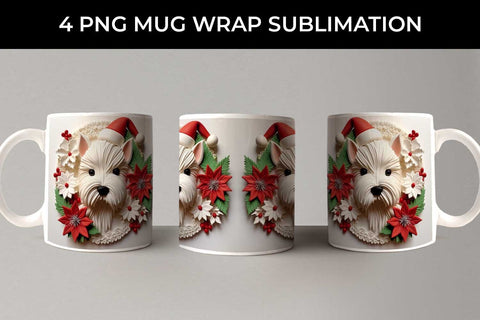 3D Christmas Westie Dog Mug Wrap Sublimation PNG Bundle Free For Commercial Use Sublimation Sintegra 