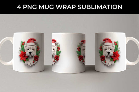 3D Christmas Westie Dog Mug Wrap Sublimation PNG Bundle Free For Commercial Use Sublimation Sintegra 