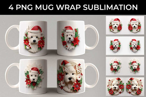 3D Christmas Westie Dog Mug Wrap Sublimation PNG Bundle Free For Commercial Use Sublimation Sintegra 