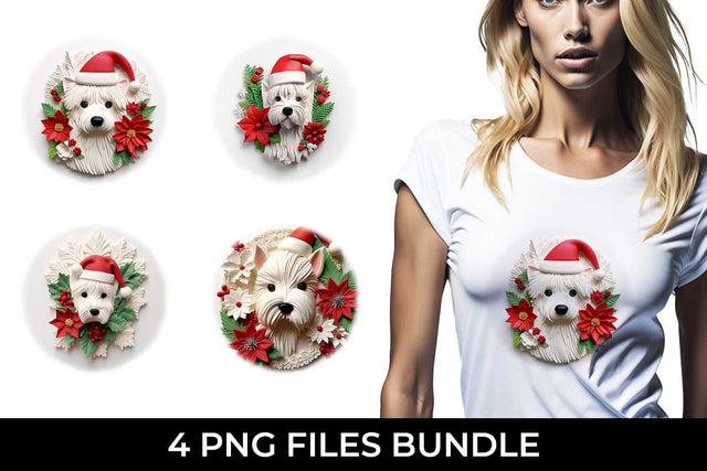 3D Christmas Westie Dog T-shirt Sublimation PNG Bundle Free For Commercial Use Sublimation Sintegra 