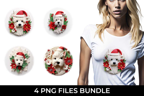 3D Christmas Westie Dog T-shirt Sublimation PNG Bundle Free For Commercial Use Sublimation Sintegra 