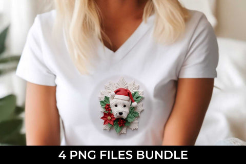 3D Christmas Westie Dog T-shirt Sublimation PNG Bundle Free For Commercial Use Sublimation Sintegra 