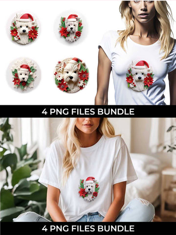 3D Christmas Westie Dog T-shirt Sublimation PNG Bundle Free For Commercial Use Sublimation Sintegra 