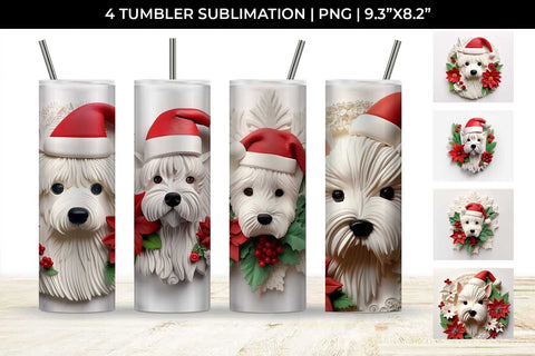 3D Christmas Westie Dog Tumbler Wrap 20 oz Sublimation PNG Bundle Free For Commercial Use Sublimation Sintegra 