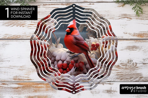 3D Christmas Wind Spinner Sublimation Cardinal Round PNG Sublimation OrangeBrushStudio 
