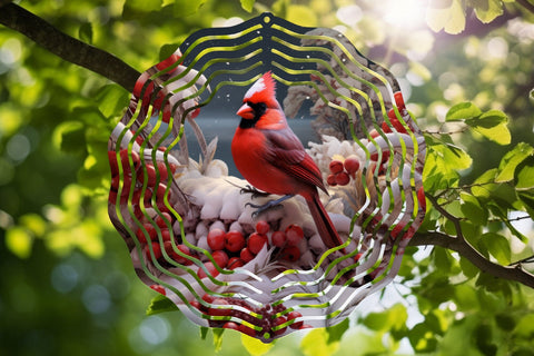 3D Christmas Wind Spinner Sublimation Cardinal Round PNG Sublimation OrangeBrushStudio 