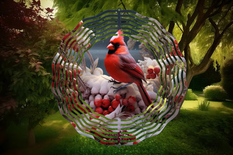 3D Christmas Wind Spinner Sublimation Cardinal Round PNG Sublimation OrangeBrushStudio 