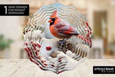 3D Christmas Wind Spinner Sublimation Cardinal Round PNG SVG OrangeBrushStudio 