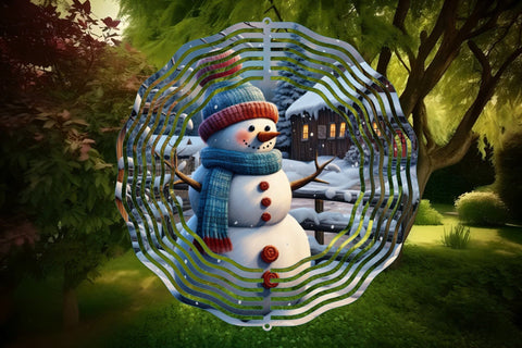 3D Christmas Wind Spinner Sublimation Snowman Round PNG Design Sublimation OrangeBrushStudio 