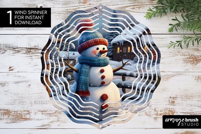 3D Christmas Wind Spinner Sublimation Snowman Round PNG Design Sublimation OrangeBrushStudio 