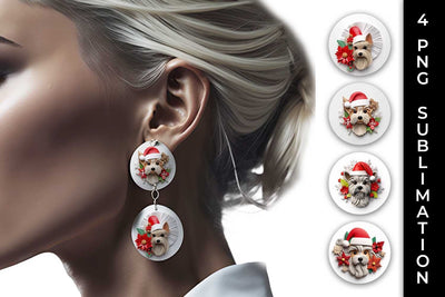 3D Christmas Yorkshire Terrier Dog Earrings Sublimation PNG Bundle Free For Commercial Use Sublimation Sintegra 