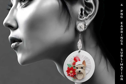 3D Christmas Yorkshire Terrier Dog Earrings Sublimation PNG Bundle Free For Commercial Use Sublimation Sintegra 