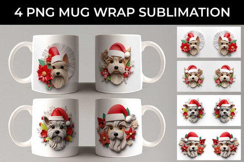 3D Christmas Yorkshire Terrier Dog Mug Wrap Sublimation PNG Bundle Free For Commercial Use Sublimation Sintegra 
