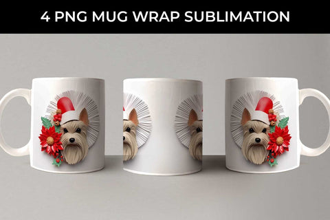 3D Christmas Yorkshire Terrier Dog Mug Wrap Sublimation PNG Bundle Free For Commercial Use Sublimation Sintegra 