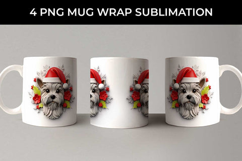 3D Christmas Yorkshire Terrier Dog Mug Wrap Sublimation PNG Bundle Free For Commercial Use Sublimation Sintegra 