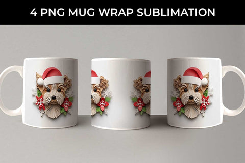 3D Christmas Yorkshire Terrier Dog Mug Wrap Sublimation PNG Bundle Free For Commercial Use Sublimation Sintegra 