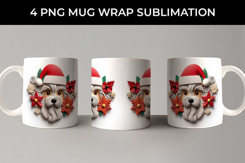 3D Christmas Yorkshire Terrier Dog Mug Wrap Sublimation PNG Bundle Free For Commercial Use Sublimation Sintegra 