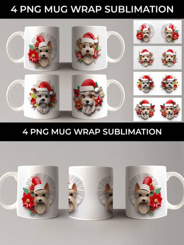 3D Christmas Yorkshire Terrier Dog Mug Wrap Sublimation PNG Bundle Free For Commercial Use Sublimation Sintegra 