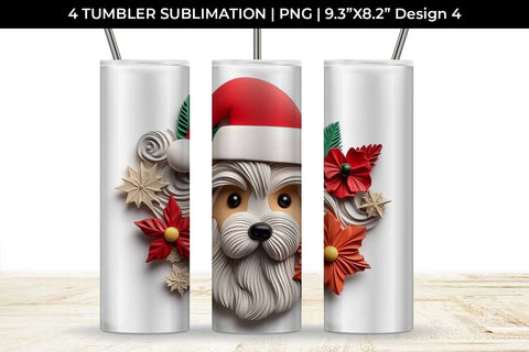3D Christmas Yorkshire Terrier Dog Tumbler Wrap 20 oz Sublimation PNG Bundle Free For Commercial Use Sublimation Sintegra 