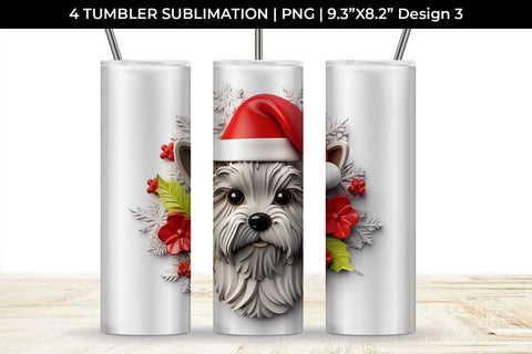3D Christmas Yorkshire Terrier Dog Tumbler Wrap 20 oz Sublimation PNG Bundle Free For Commercial Use Sublimation Sintegra 