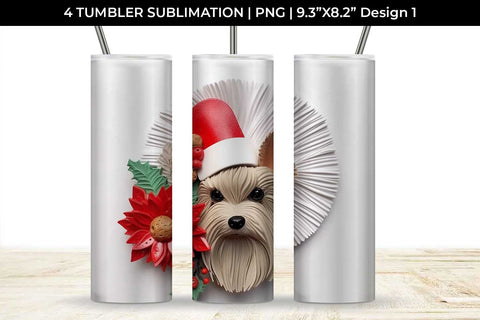 3D Christmas Yorkshire Terrier Dog Tumbler Wrap 20 oz Sublimation PNG Bundle Free For Commercial Use Sublimation Sintegra 