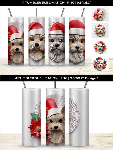 3D Christmas Yorkshire Terrier Dog Tumbler Wrap 20 oz Sublimation PNG Bundle Free For Commercial Use Sublimation Sintegra 